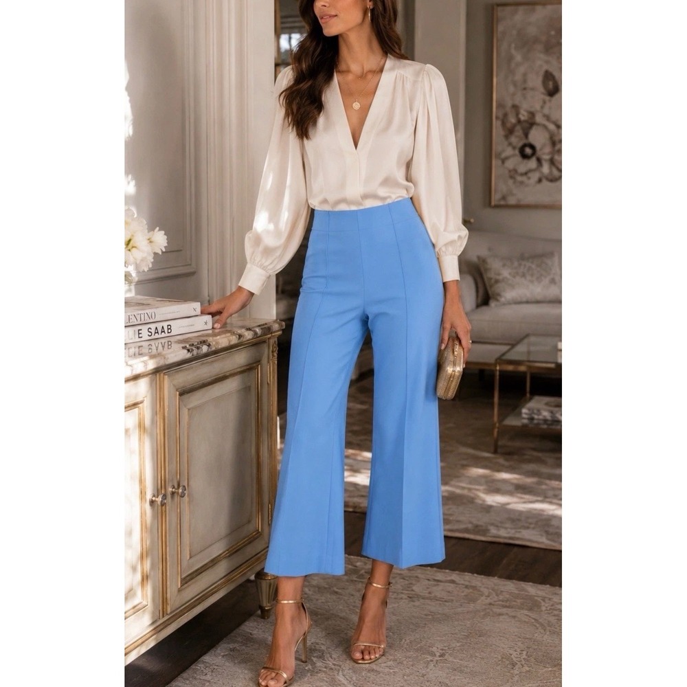 Alice + Olivia High Waist Paradise Cropped Wide Leg Pants Size 8 Front Seam